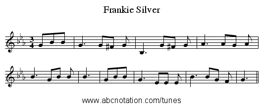 Frankie Silver - staff notation