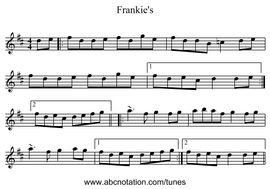 Frankie's - staff notation