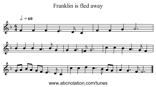 Franklin is fled away - staff notation