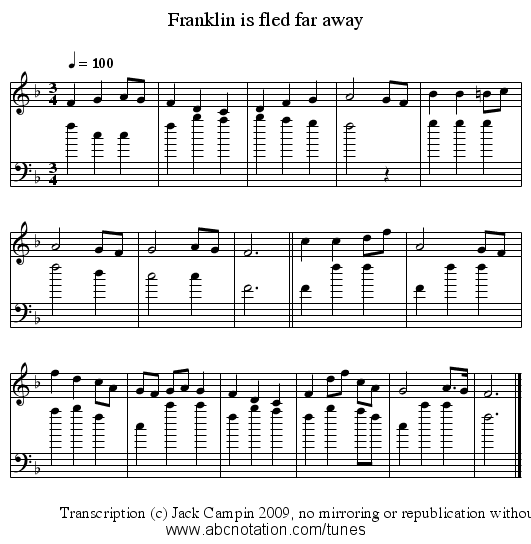 Franklin is fled far away - staff notation