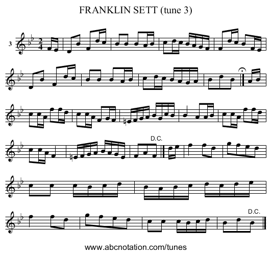 FRANKLIN SETT (tune 3) - staff notation
