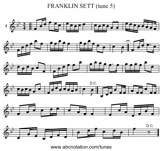 FRANKLIN SETT (tune 5) - staff notation