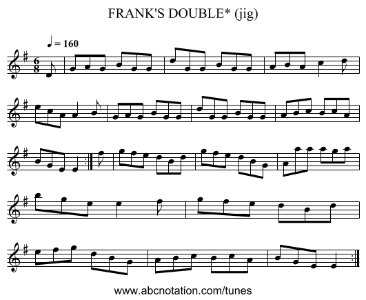 FRANK'S DOUBLE* (jig) - staff notation