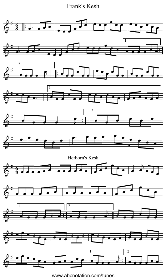 Frank's Kesh - staff notation