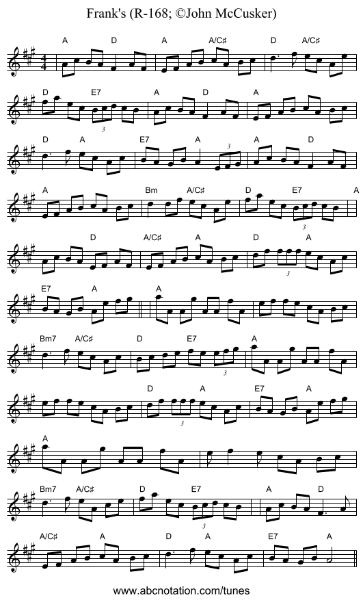 Frank's (R-168; &copy;John McCusker) - staff notation