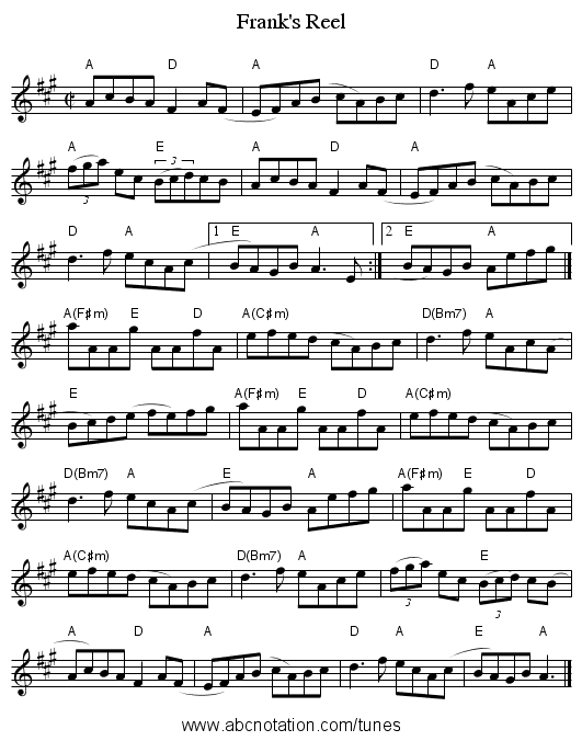 Frank's Reel - staff notation