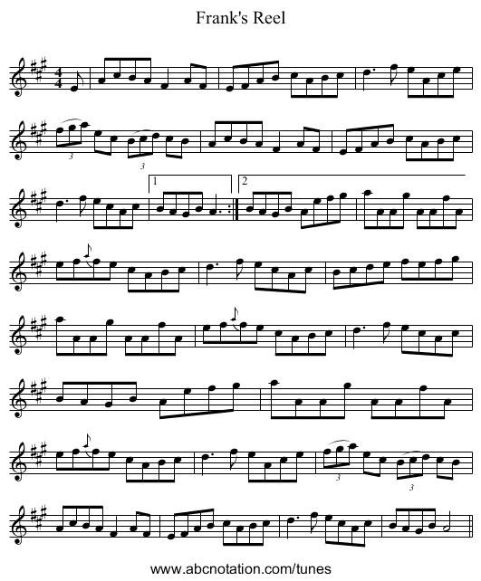 Frank's Reel - staff notation