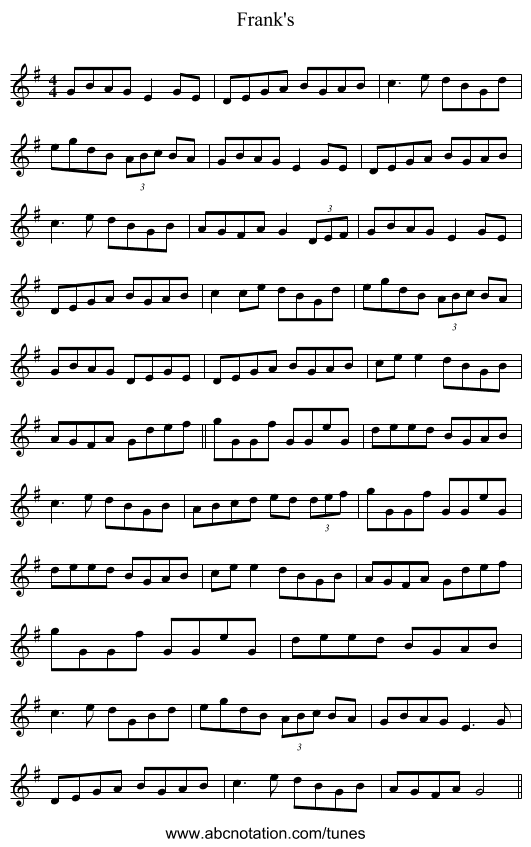Frank's - staff notation