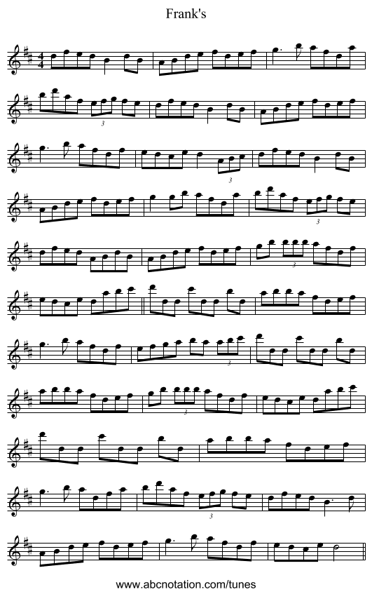 Frank's - staff notation