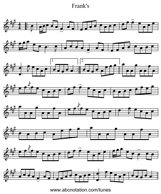 Frank's - staff notation