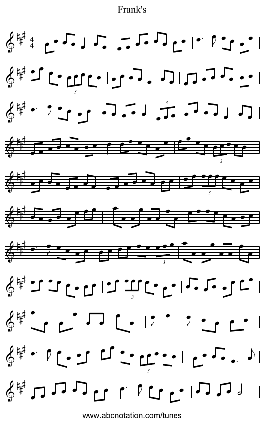 Frank's - staff notation