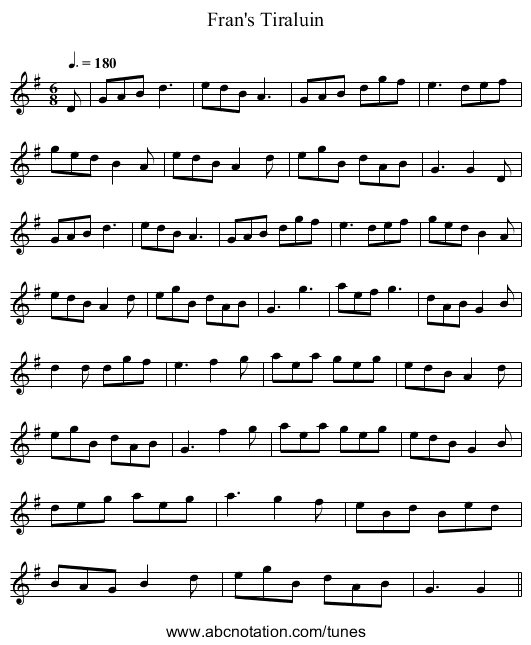Fran's Tiraluin - staff notation