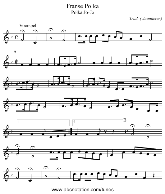 Franse Polka - staff notation