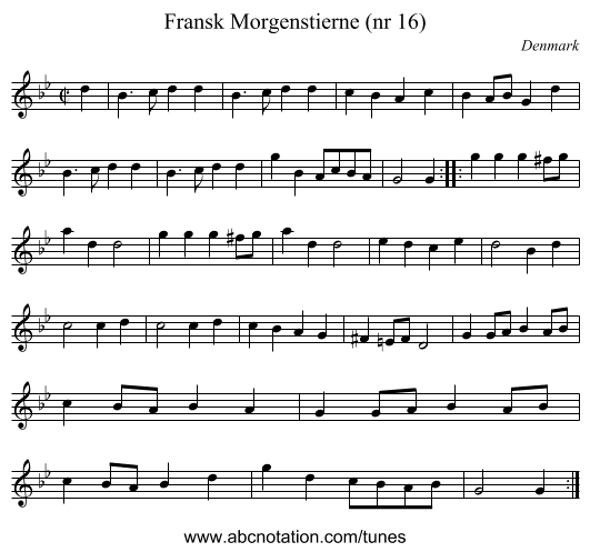 Fransk Morgenstierne (nr 16) - staff notation