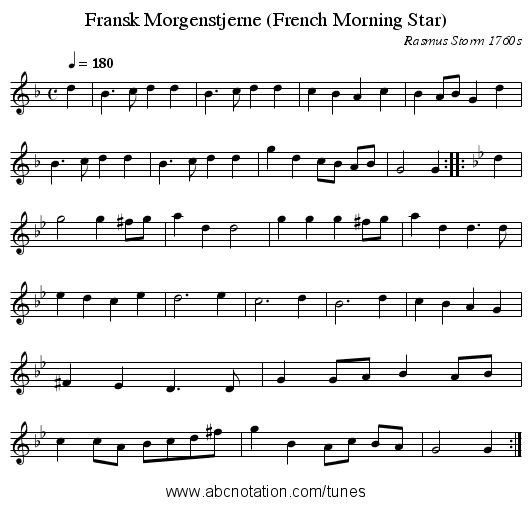 Fransk Morgenstjerne (French Morning Star) - staff notation