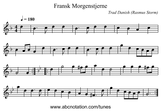 Fransk Morgenstjerne - staff notation