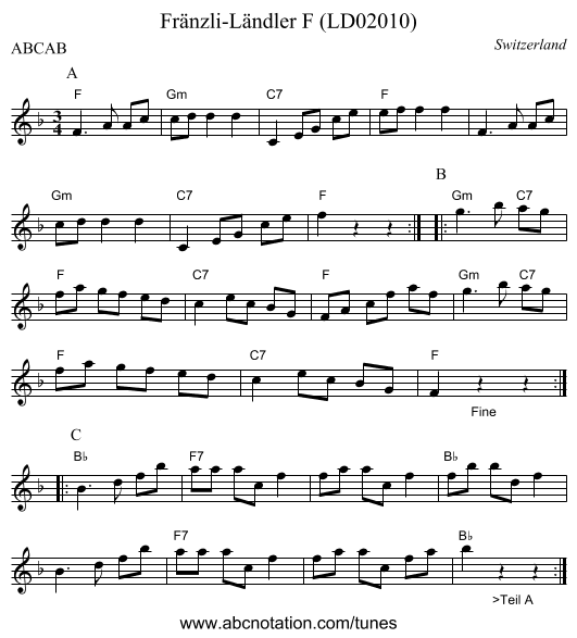 Fränzli-Ländler F (LD02010) - staff notation