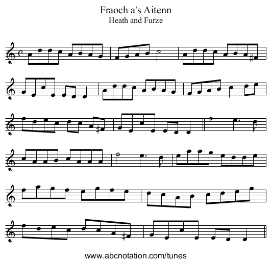 Fraoch a's Aitenn - staff notation