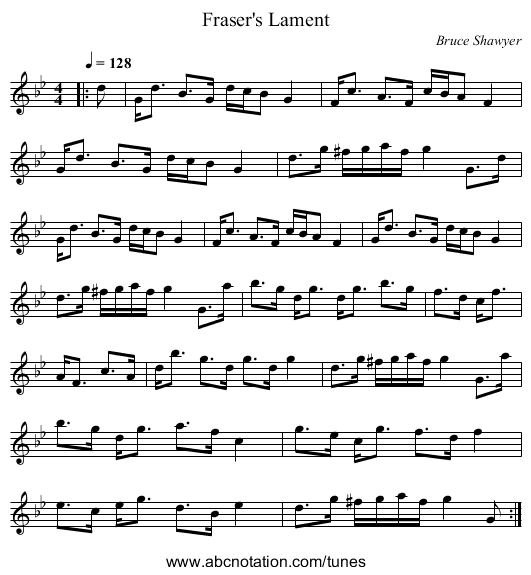Fraser's Lament - staff notation
