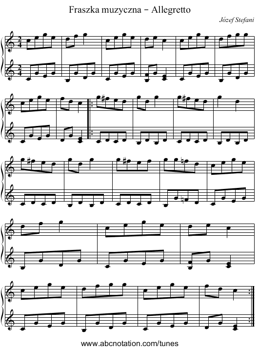 Fraszka muzyczna – Allegretto - staff notation