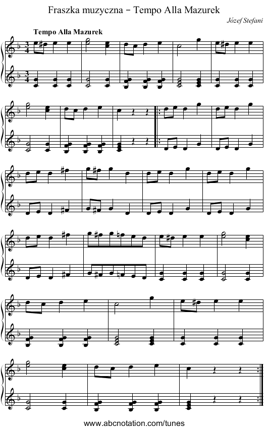 Fraszka muzyczna – Tempo Alla Mazurek - staff notation