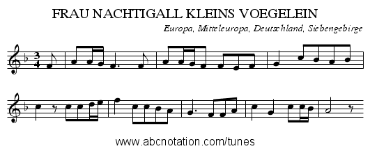 FRAU NACHTIGALL KLEINS VOEGELEIN - staff notation
