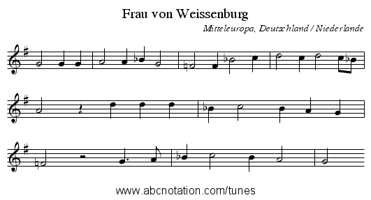 Frau von Weissenburg - staff notation