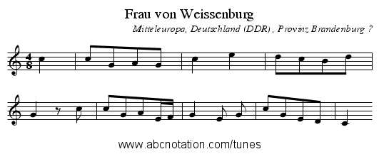 Frau von Weissenburg - staff notation