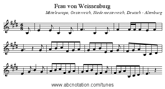 Frau von Weissenburg - staff notation