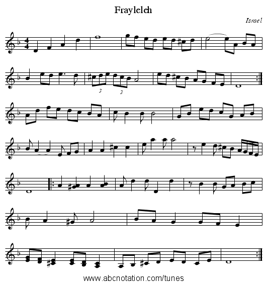 Frayleleh - staff notation