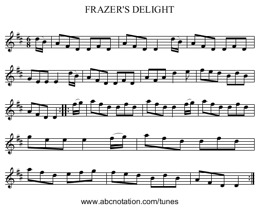FRAZER'S DELIGHT - staff notation
