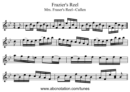 Frazier's Reel - staff notation