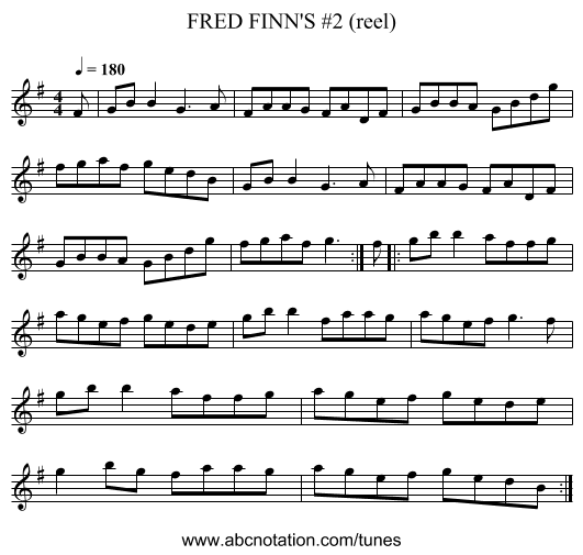FRED FINN'S #2 (reel) - staff notation