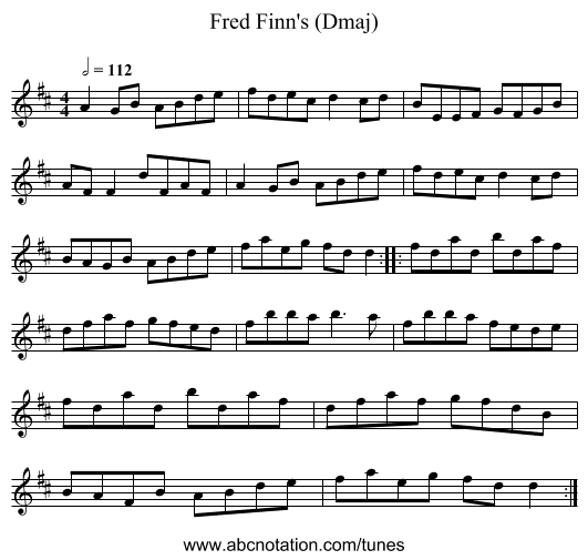 Fred Finn's (Dmaj) - staff notation