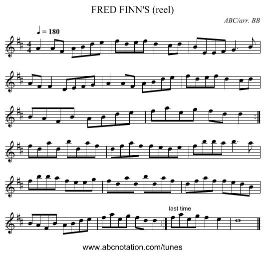 FRED FINN'S (reel) - staff notation