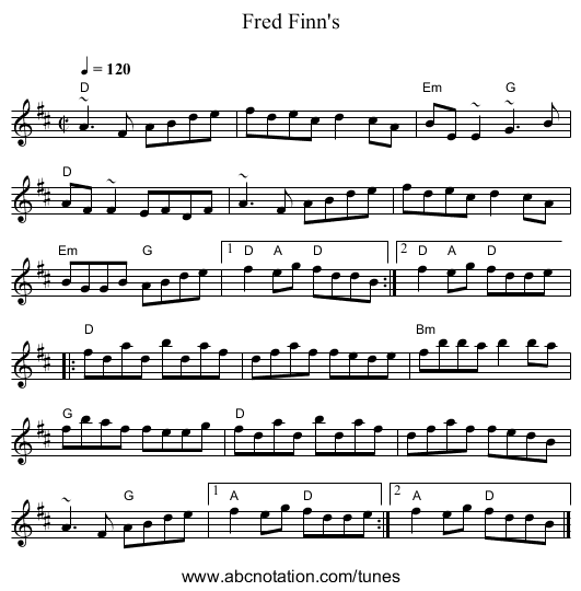 Fred Finn's - staff notation