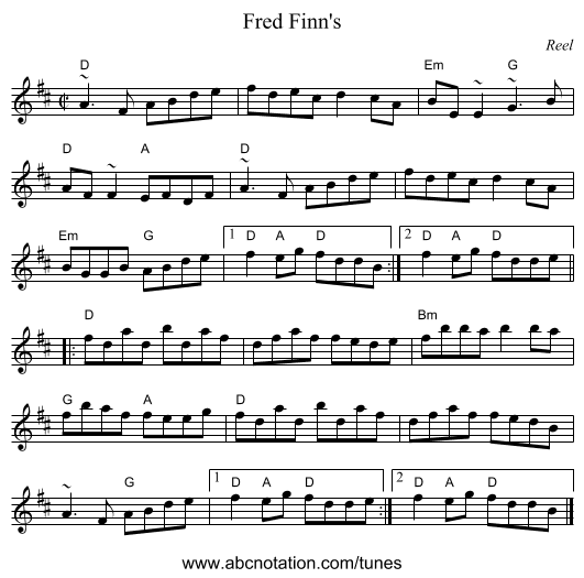 Fred Finn's - staff notation