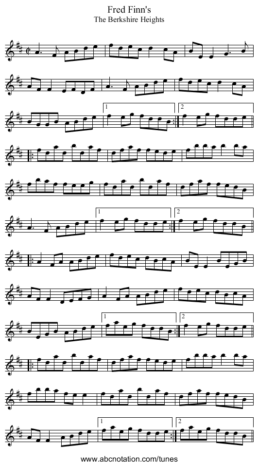 Fred Finn's - staff notation