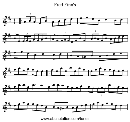 Fred Finn's - staff notation