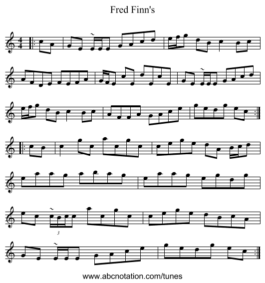 Fred Finn's - staff notation