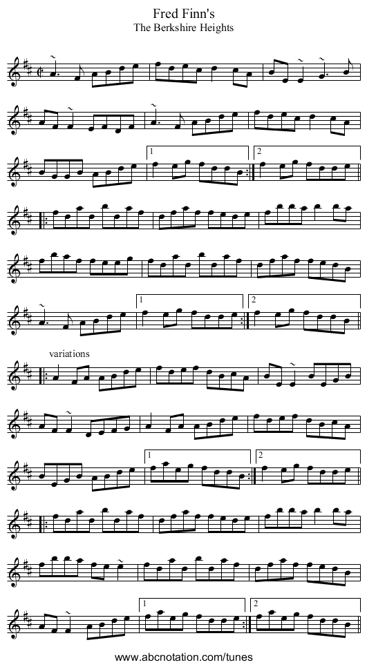 Fred Finn's - staff notation