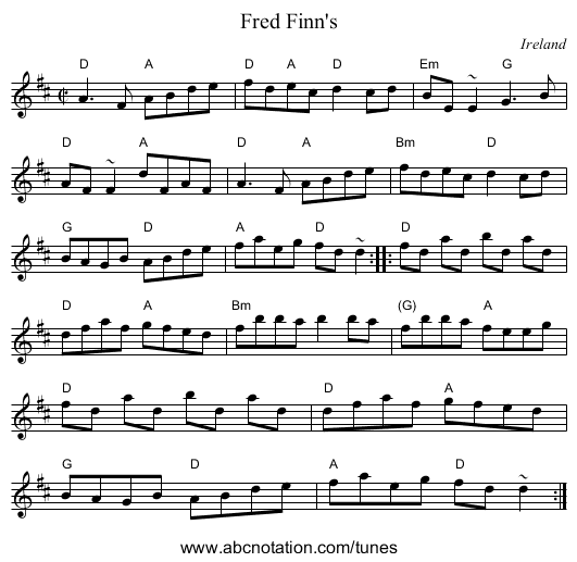 Fred Finn's - staff notation