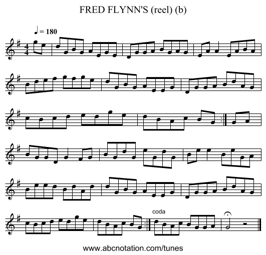 FRED FLYNN'S (reel) (b) - staff notation