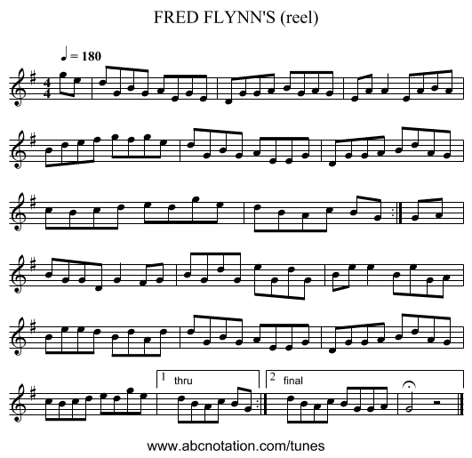 FRED FLYNN'S (reel) - staff notation