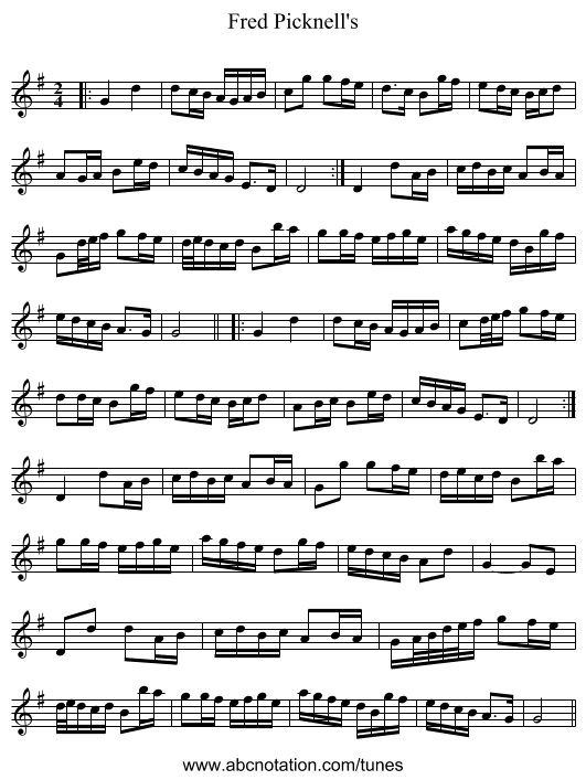 Fred Picknell's - staff notation