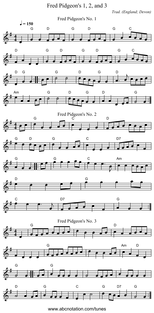 Fred Pidgeon's 1, 2, and 3 - staff notation