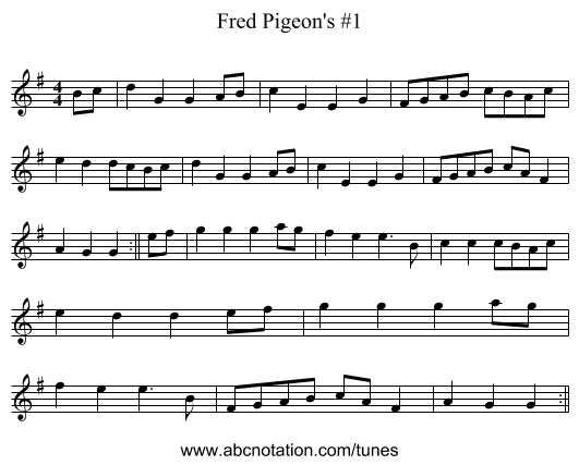 Fred Pigeon's #1 - staff notation