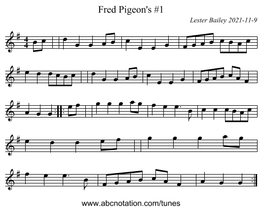 Fred Pigeon's #1 - staff notation