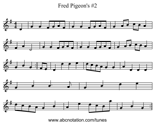 Fred Pigeon's #2 - staff notation