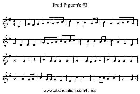Fred Pigeon's #3 - staff notation